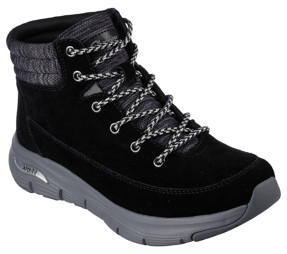 Women Skechers Arch Fit Smooth - Comfy Chill Boots Black  USA |  4687-LBKFO