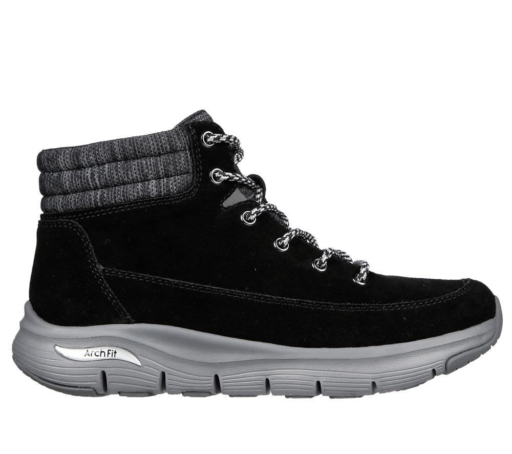 Women Skechers Arch Fit Smooth - Comfy Chill Boots Black  USA |  4687-LBKFO