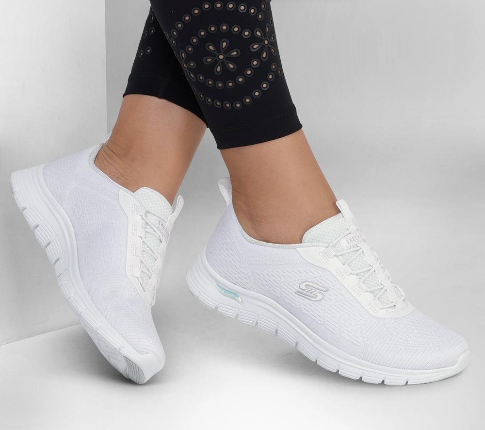 Women Skechers Arch Fit Vista - Gleaming Slip On Shoes White  USA |  5980-UGZNA