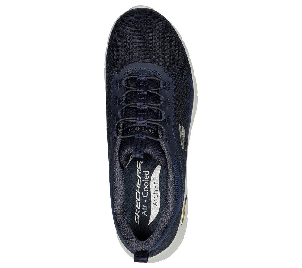 Women Skechers Arch Fit Vista - Gleaming Slip On Shoes Navy  USA |  5326-OBQEJ