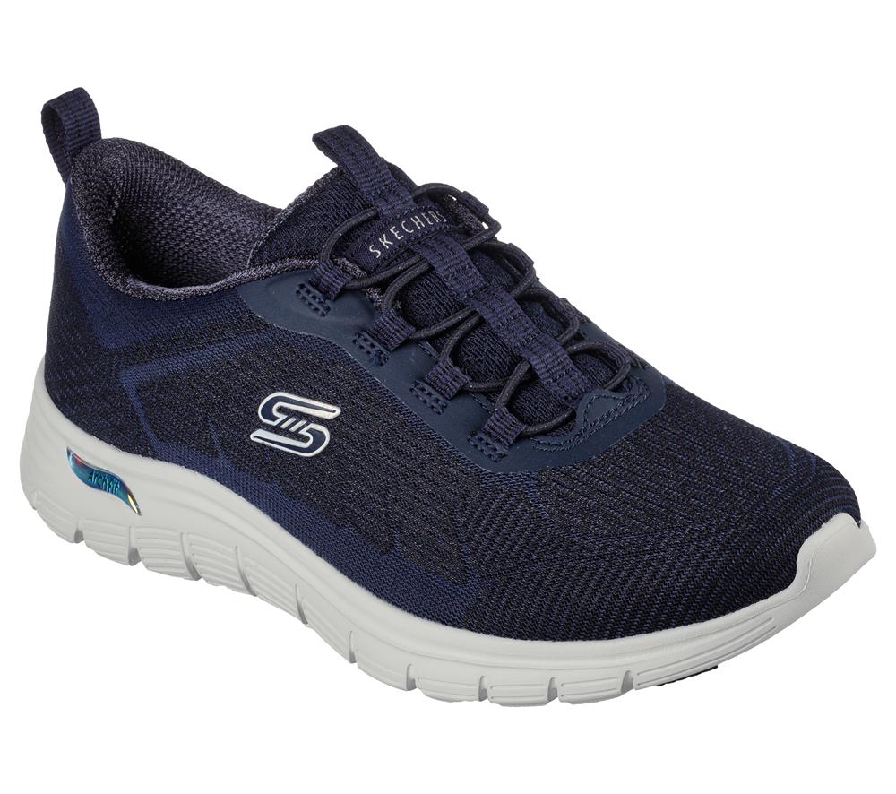 Women Skechers Arch Fit Vista - Gleaming Slip On Shoes Navy  USA |  5326-OBQEJ