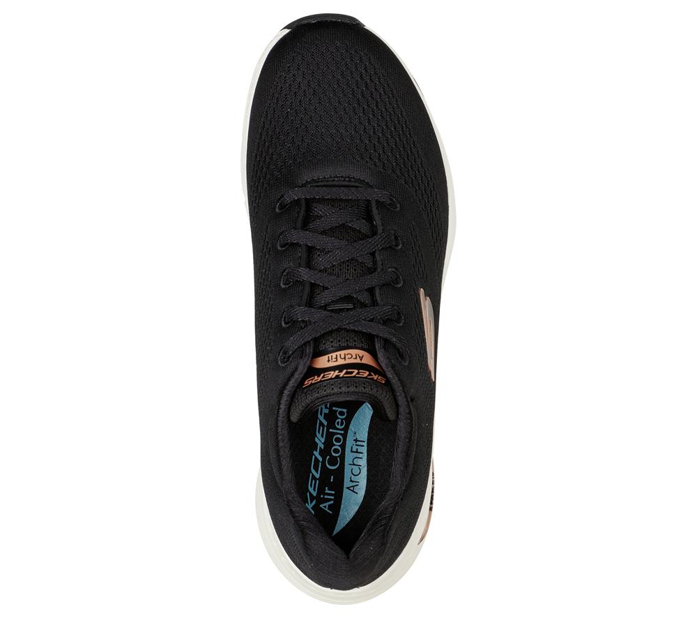Women Skechers Arch Fit - Big Appeal Lace Up Shoes Black / Rose Gold  USA |  0349-QHNEV