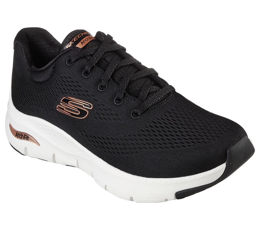 Women Skechers Arch Fit - Big Appeal Lace Up Shoes Black / Rose Gold  USA |  0349-QHNEV