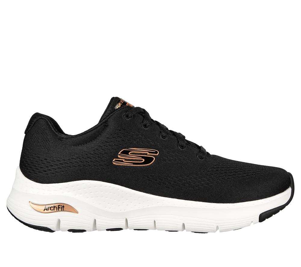 Women Skechers Arch Fit - Big Appeal Lace Up Shoes Black / Rose Gold  USA |  0349-QHNEV