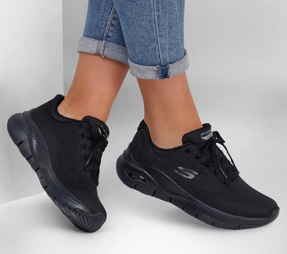 Women Skechers Arch Fit - Big Appeal Lace Up Shoes Black  USA |  2563-MVWYH
