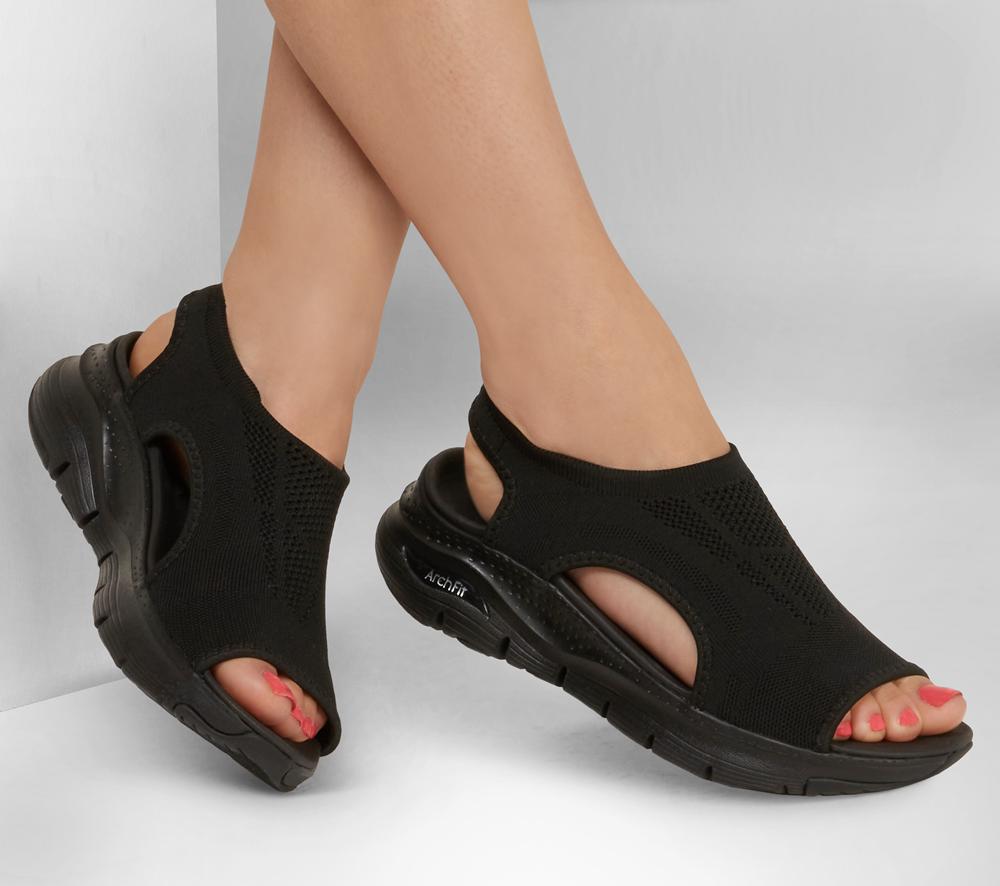 Women Skechers Arch Fit - City Catch Sandals Black  USA |  6304-NCTGS