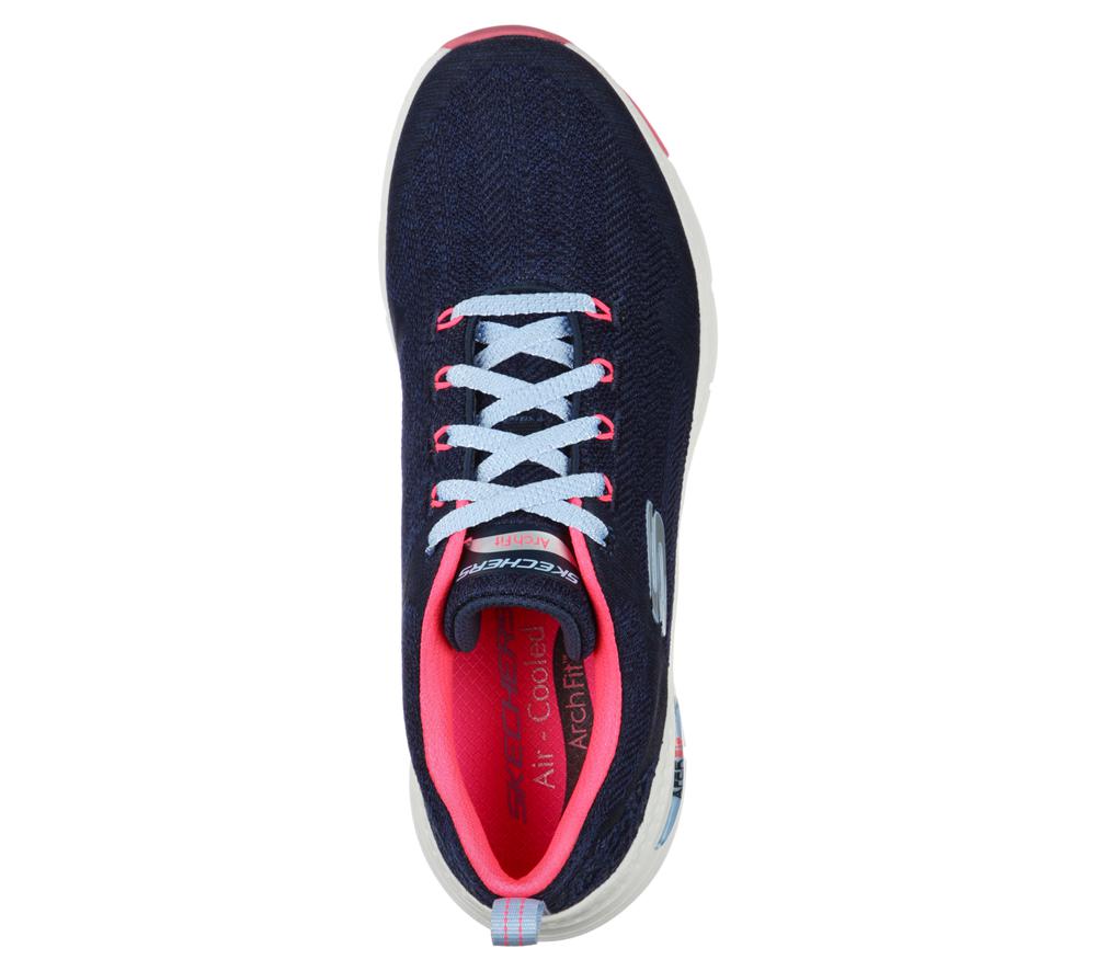 Women Skechers Arch Fit - Comfy Wave Lace Up Shoes Navy / Hot Pink  USA |  1927-YRNEH