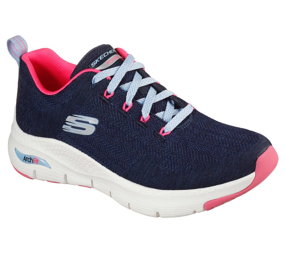 Women Skechers Arch Fit - Comfy Wave Lace Up Shoes Navy / Hot Pink  USA |  1927-YRNEH