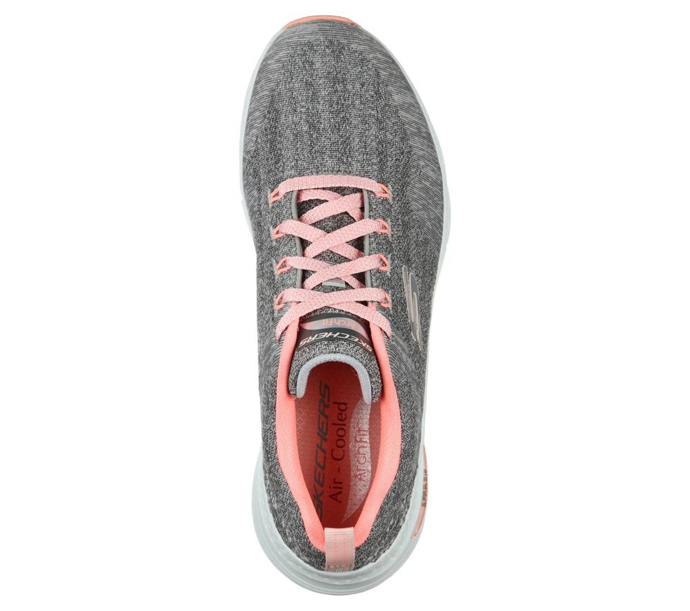 Women Skechers Arch Fit - Comfy Wave Lace Up Shoes Grey / Pink  USA |  3658-IDJUS