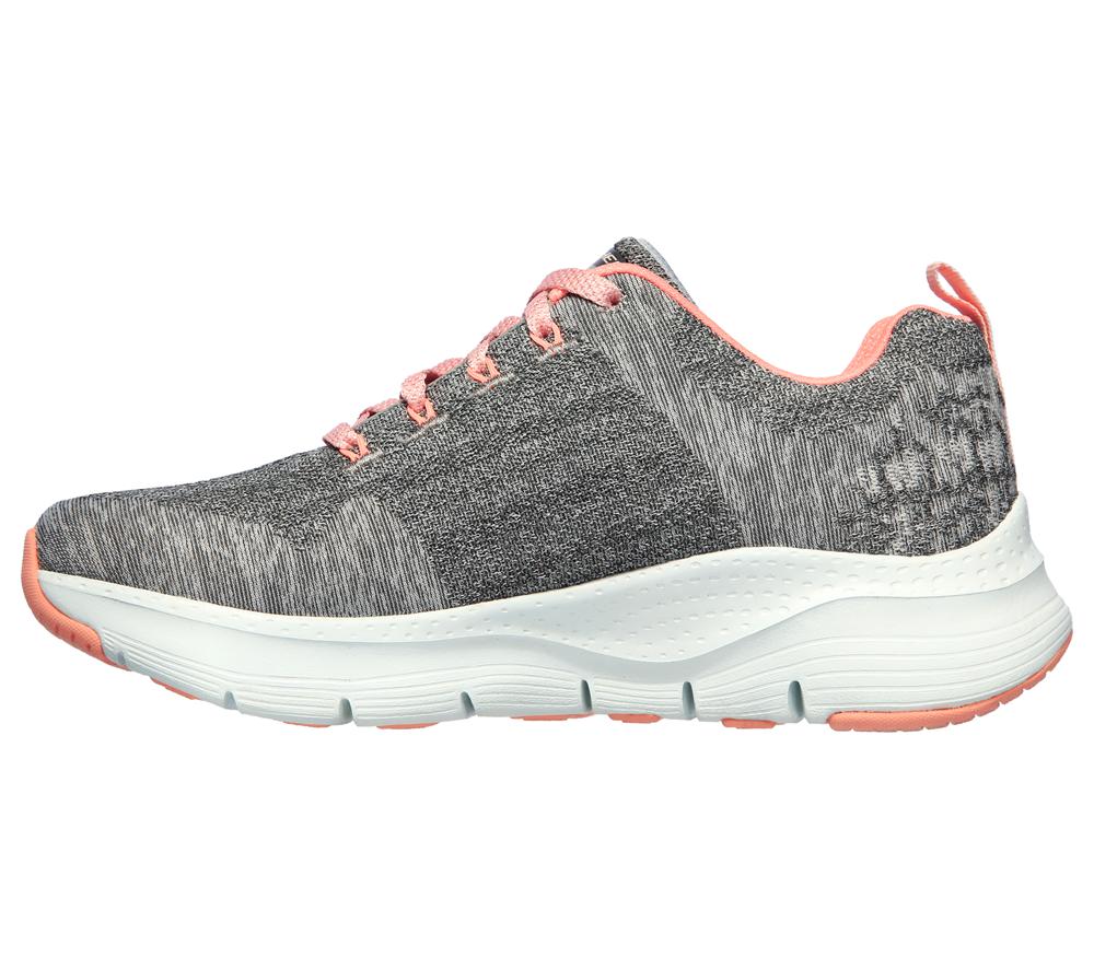 Women Skechers Arch Fit - Comfy Wave Lace Up Shoes Grey / Pink  USA |  3658-IDJUS