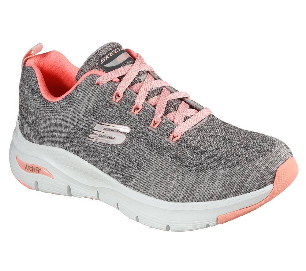 Women Skechers Arch Fit - Comfy Wave Lace Up Shoes Grey / Pink  USA |  3658-IDJUS