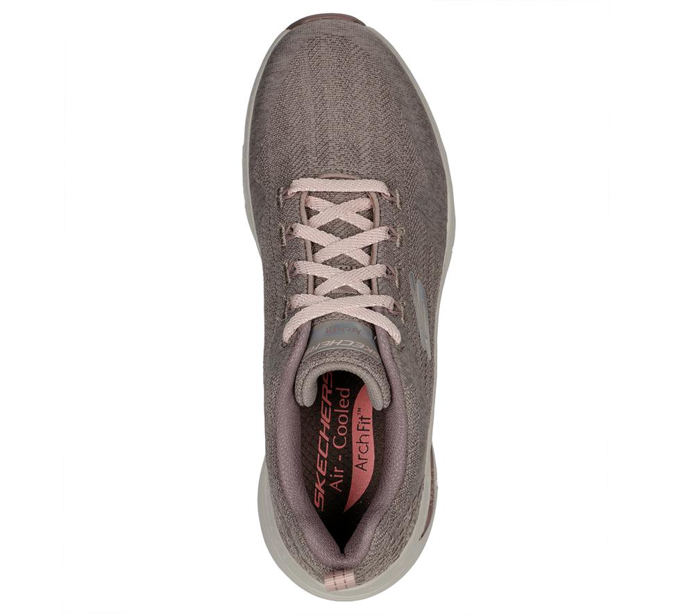 Women Skechers Arch Fit - Comfy Wave Lace Up Shoes Dark Taupe  USA |  1409-OBSAN