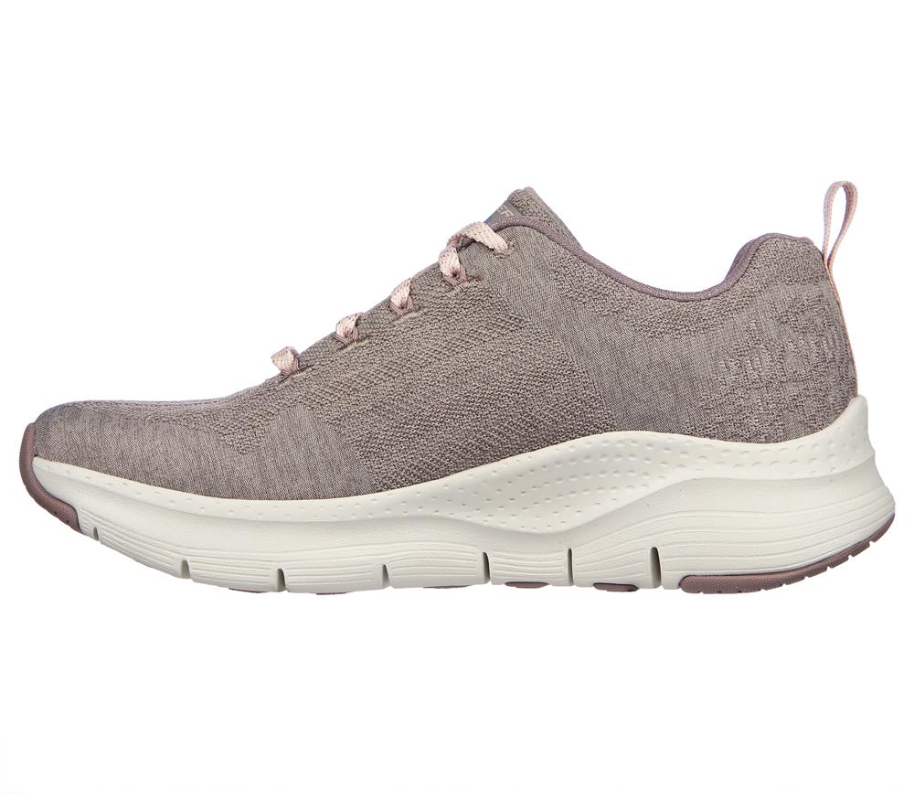 Women Skechers Arch Fit - Comfy Wave Lace Up Shoes Dark Taupe  USA |  1409-OBSAN