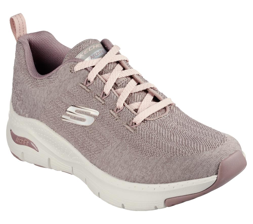 Women Skechers Arch Fit - Comfy Wave Lace Up Shoes Dark Taupe  USA |  1409-OBSAN