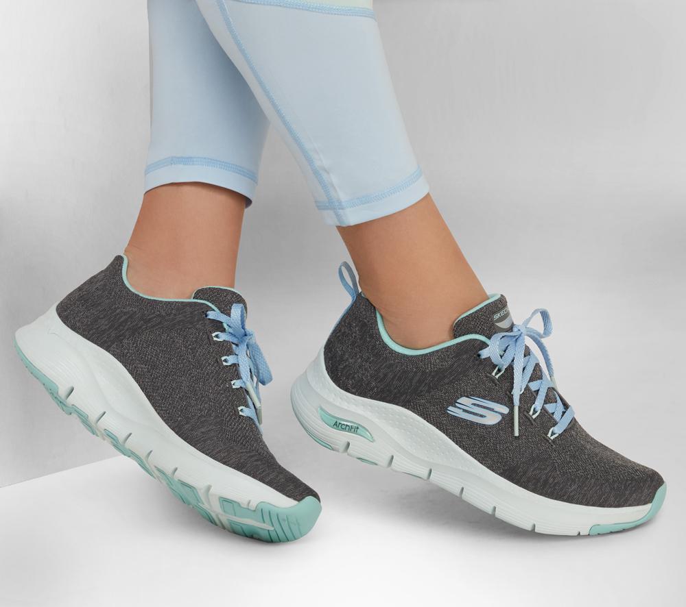Women Skechers Arch Fit - Comfy Wave Lace Up Shoes Charcoal / Turquoise  USA |  4709-XLMDY