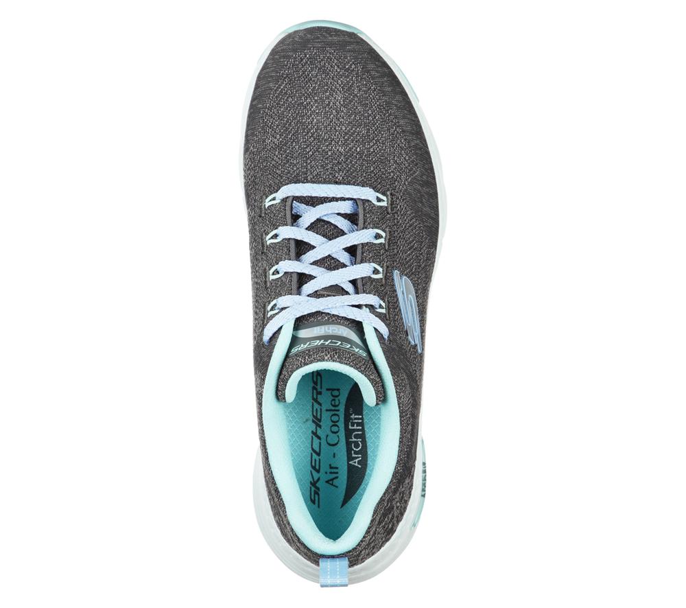 Women Skechers Arch Fit - Comfy Wave Lace Up Shoes Charcoal / Turquoise  USA |  4709-XLMDY