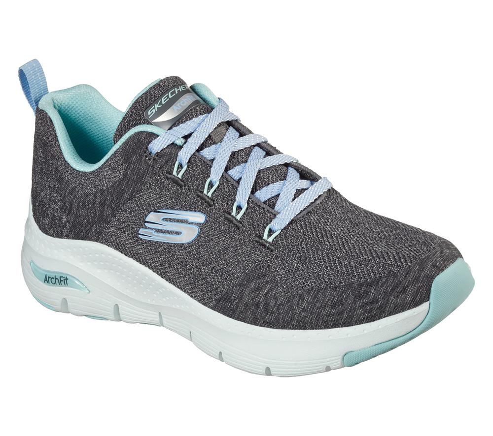 Women Skechers Arch Fit - Comfy Wave Lace Up Shoes Charcoal / Turquoise  USA |  4709-XLMDY