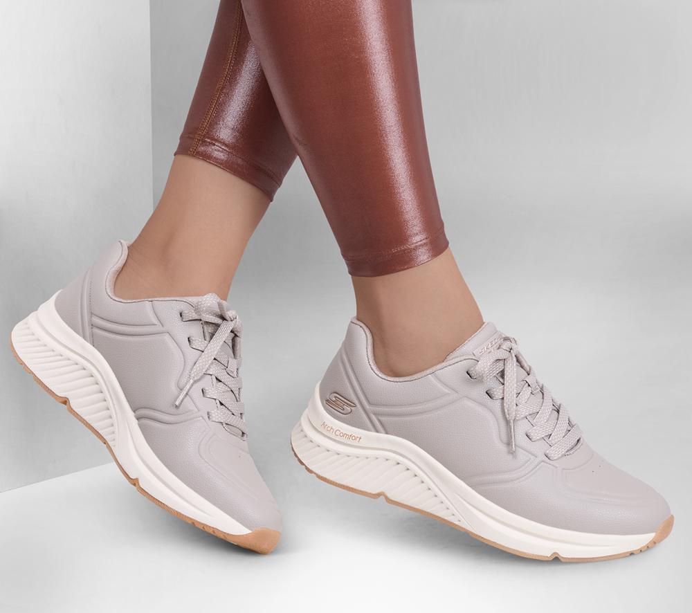 Women Skechers BOBS Arch Comfort B Sweet - A Bind Lace Up Shoes Taupe Brown  USA |  8597-MOZTU