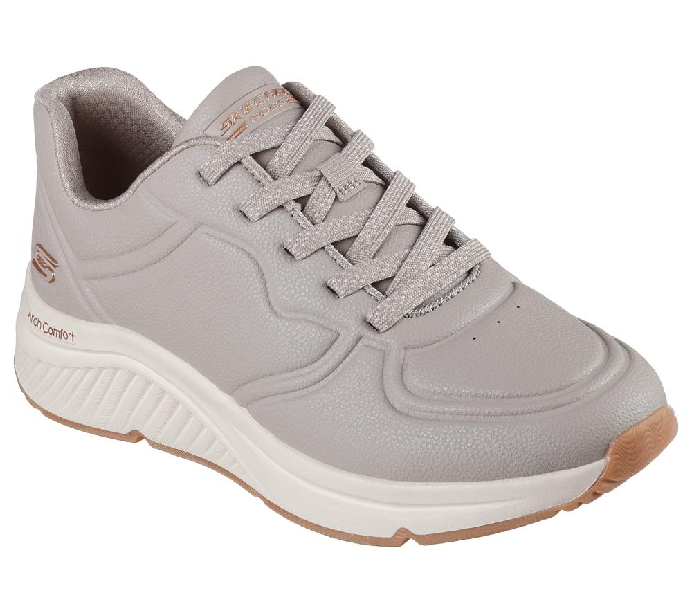 Women Skechers BOBS Arch Comfort B Sweet - A Bind Lace Up Shoes Taupe Brown  USA |  8597-MOZTU