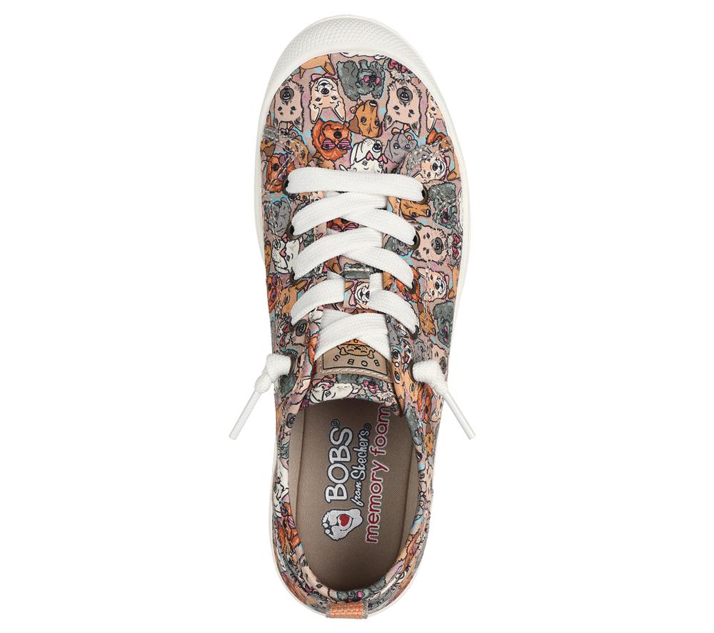 Women Skechers BOBS Beyond - Pup Parade Canvas Shoes Brown / Multicolor  USA |  9273-SJVLB
