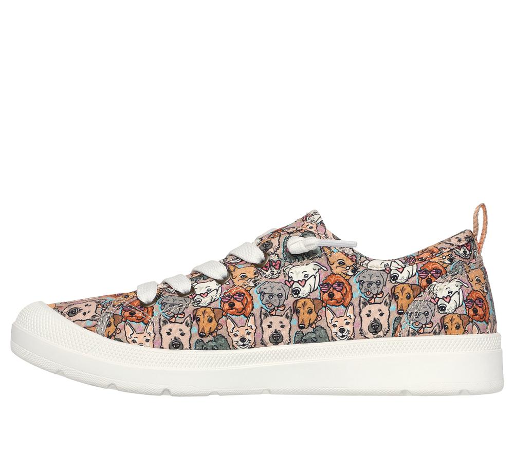 Women Skechers BOBS Beyond - Pup Parade Canvas Shoes Brown / Multicolor  USA |  9273-SJVLB