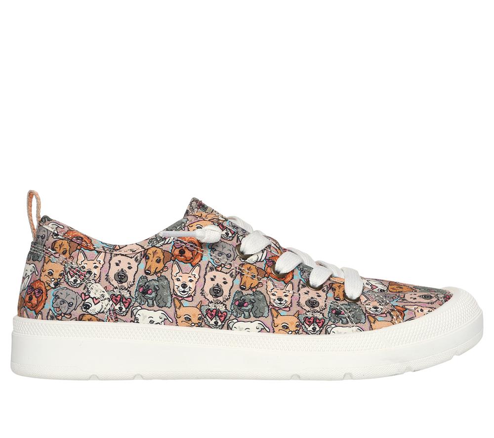 Women Skechers BOBS Beyond - Pup Parade Canvas Shoes Brown / Multicolor  USA |  9273-SJVLB