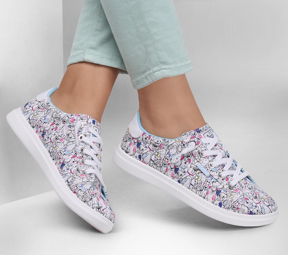 Women Skechers BOBS D'Vine - Doodle Fair Canvas Shoes White / Multicolor  USA |  7259-VOUTJ