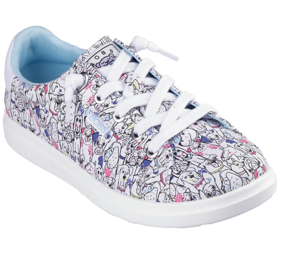 Women Skechers BOBS D'Vine - Doodle Fair Canvas Shoes White / Multicolor  USA |  7259-VOUTJ