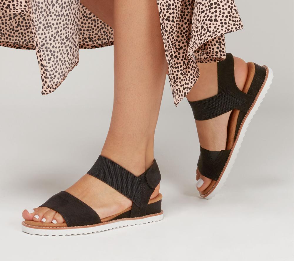 Women Skechers BOBS Desert Kiss Sandals Black  USA |  6105-GMINA