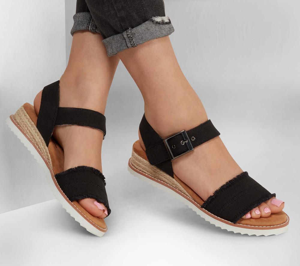 Women Skechers BOBS Desert Kiss - Adobe Princess Canvas Shoes Black  USA |  3148-ACUPY