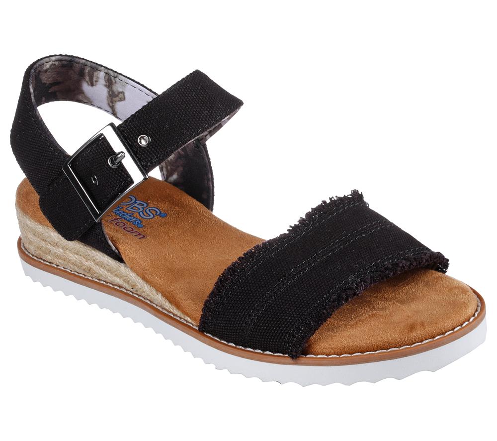 Women Skechers BOBS Desert Kiss - Adobe Princess Canvas Shoes Black  USA |  3148-ACUPY