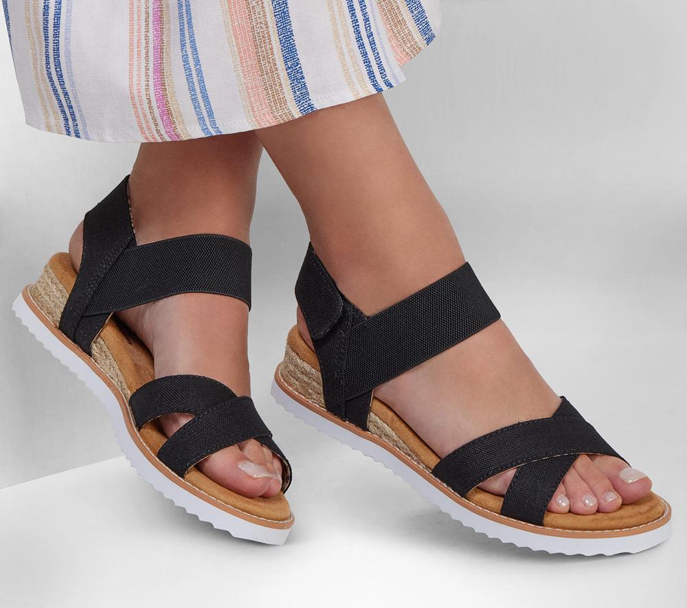Women Skechers BOBS Desert Kiss - Secret Picnic Sandals Black  USA |  6943-KMYLN