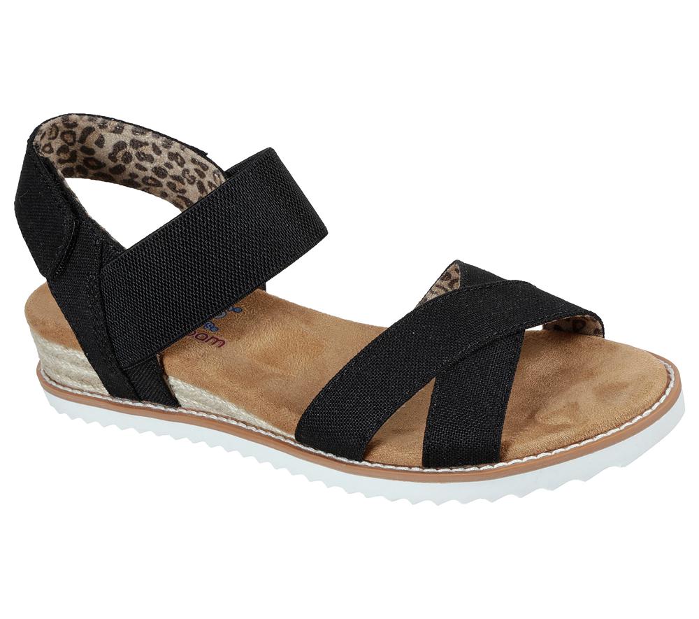 Women Skechers BOBS Desert Kiss - Secret Picnic Sandals Black  USA |  6943-KMYLN