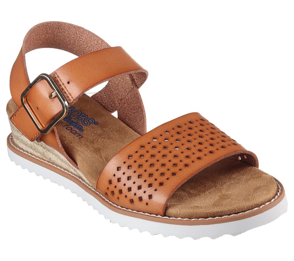 Women Skechers BOBS Desert Kiss - Sunny Flair Wedges Luggage Brown  USA |  0471-XKENT