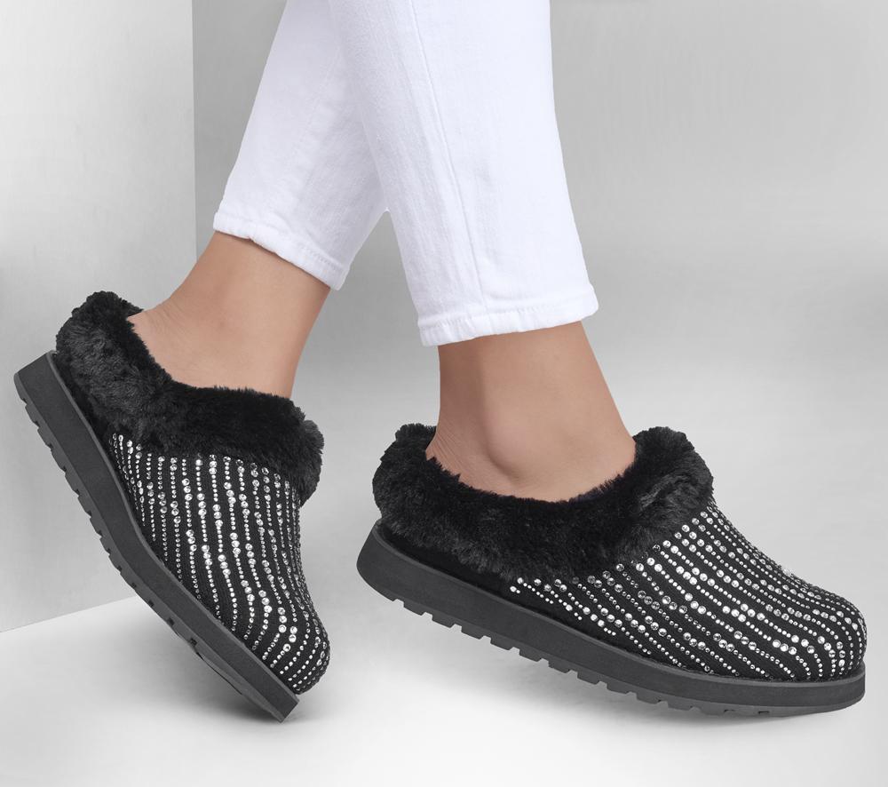 Women Skechers BOBS Keepsakes - Fully Frosted Slip On Shoes Black  USA |  7502-TRAVS