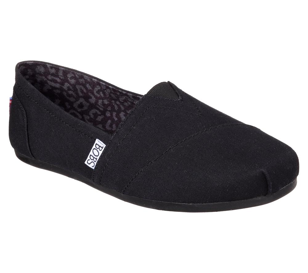 Women Skechers BOBS Plush - Peace and Love Canvas Shoes Black  USA |  9768-KUZWT