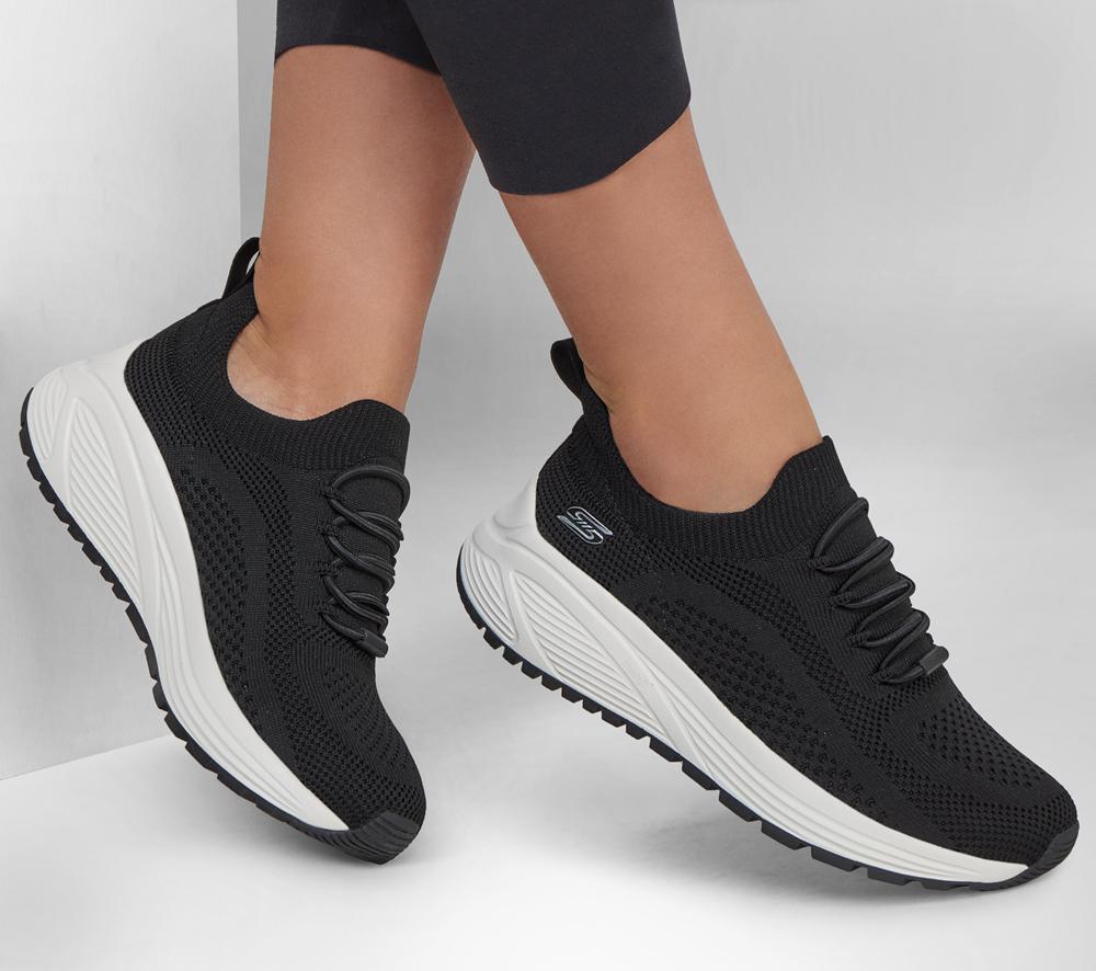 Women Skechers BOBS Sport Sparrow 2.0 - Allegiance Crew Slip On Shoes Black  USA |  2905-PNIFB