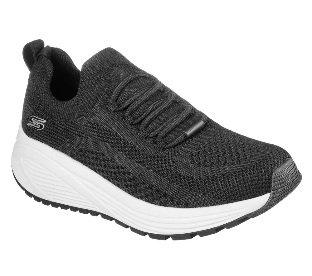 Women Skechers BOBS Sport Sparrow 2.0 - Allegiance Crew Slip On Shoes Black  USA |  2905-PNIFB