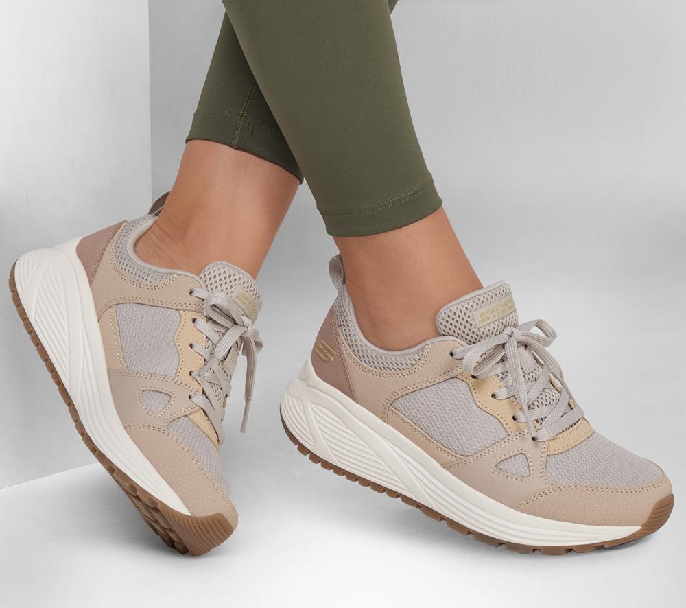 Women Skechers BOBS Sport Sparrow 2.0 - Retro Clean Lace Up Shoes Taupe / Multicolor  USA |  1234-GUXKT