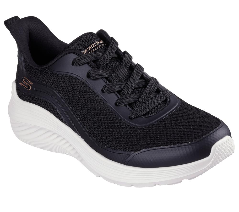 Women Skechers BOBS Sport Squad Waves - Still Wading Sneakers Black  USA |  5926-MJKNL