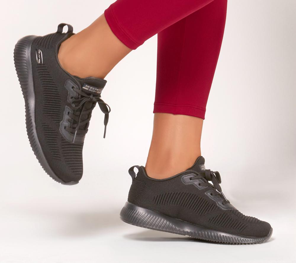 Women Skechers BOBS Sport Squad - Tough Talk Lace Up Shoes Black  USA |  1693-MWSGA