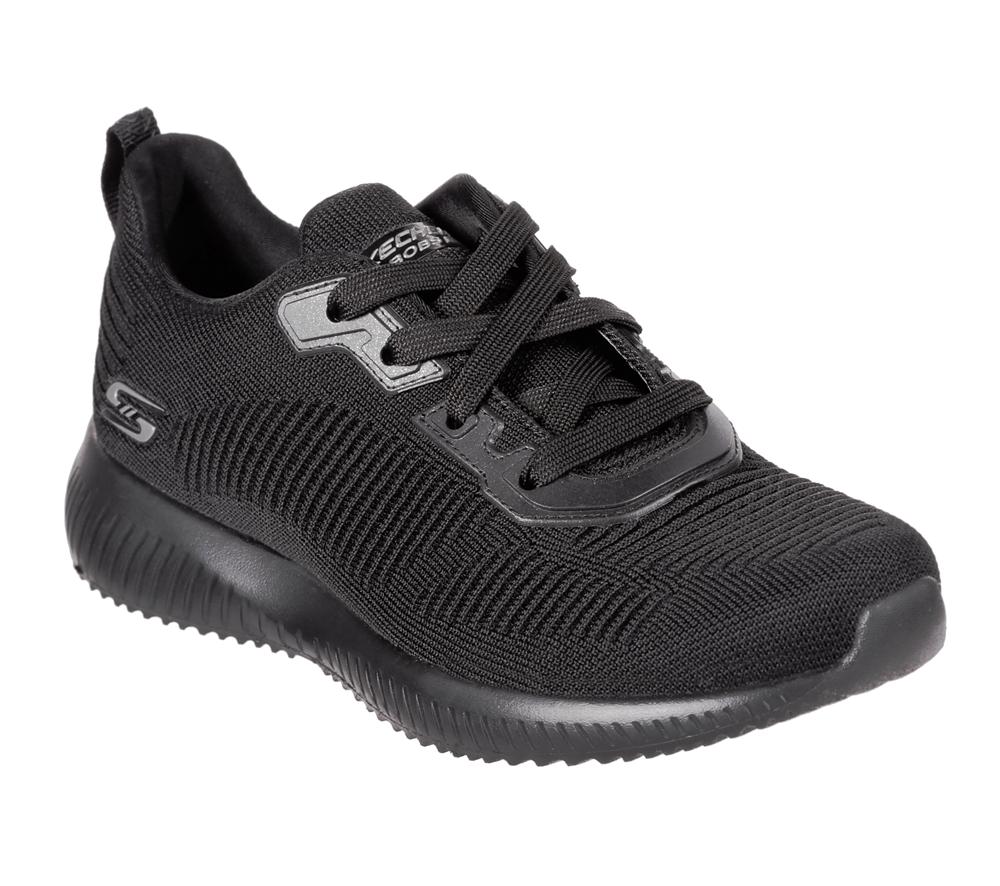 Women Skechers BOBS Sport Squad - Tough Talk Lace Up Shoes Black  USA |  1693-MWSGA
