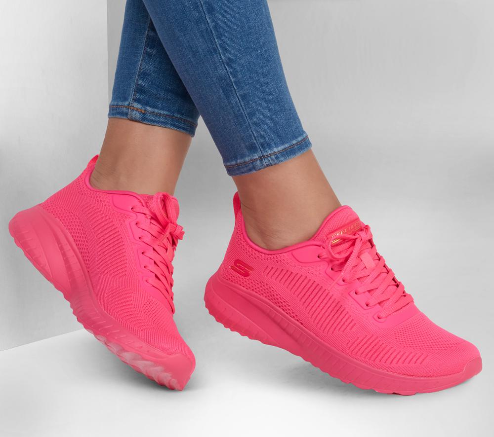 Women Skechers Bobs Sport Squad Chaos - Cool Rythms Lace Up Shoes Neon Pink  USA |  2657-KBCEF