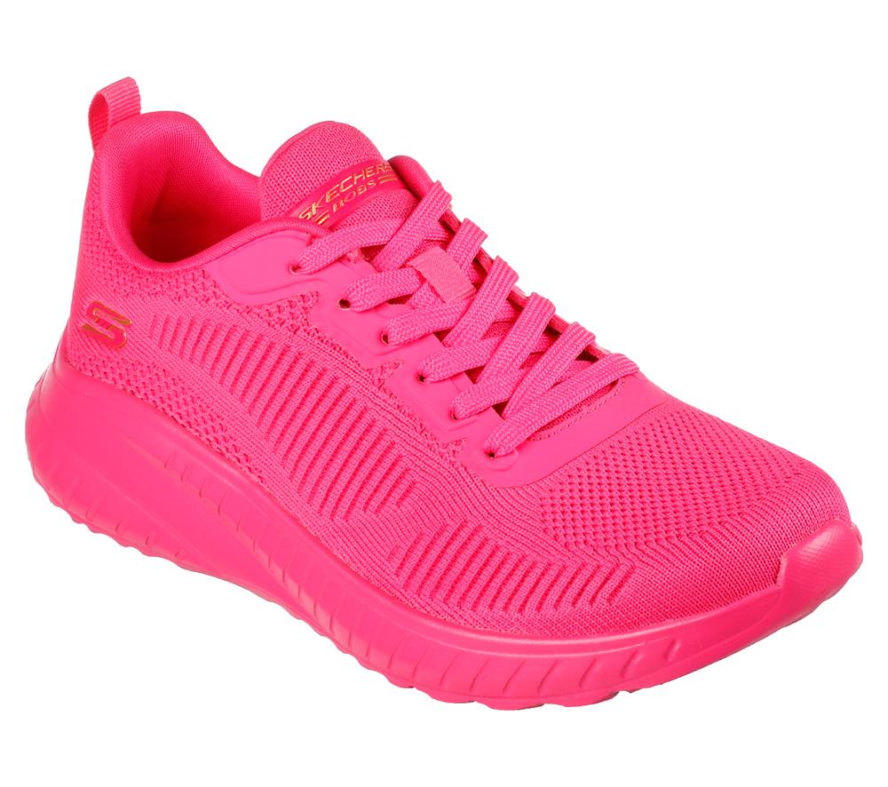 Women Skechers Bobs Sport Squad Chaos - Cool Rythms Lace Up Shoes Neon Pink  USA |  2657-KBCEF