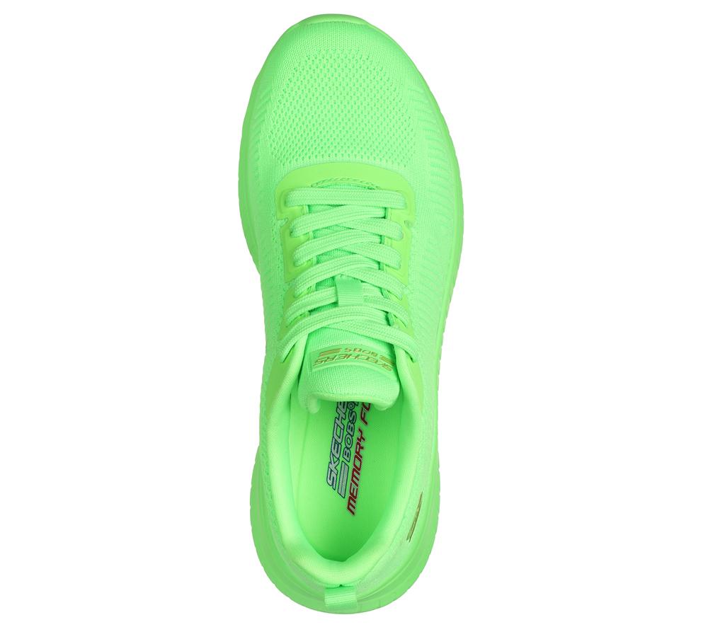 Women Skechers Bobs Sport Squad Chaos - Cool Rythms Lace Up Shoes Lime Green  USA |  2309-ICDTX