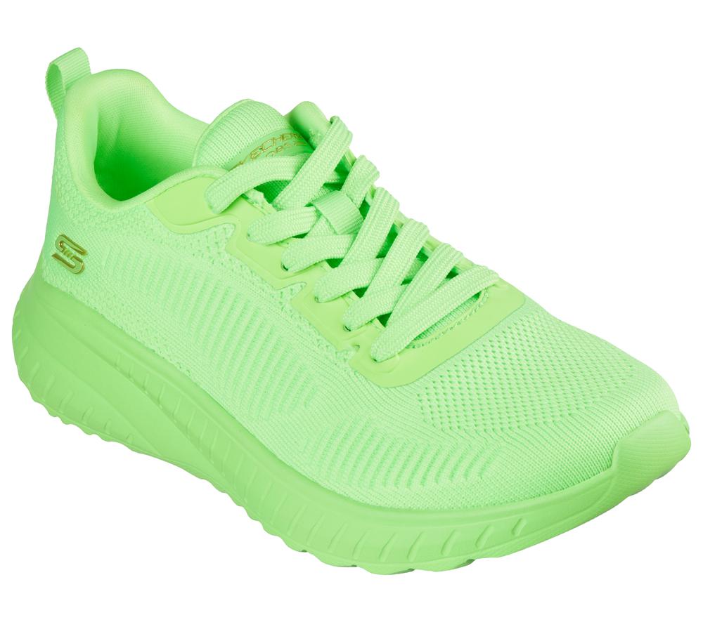 Women Skechers Bobs Sport Squad Chaos - Cool Rythms Lace Up Shoes Lime Green  USA |  2309-ICDTX