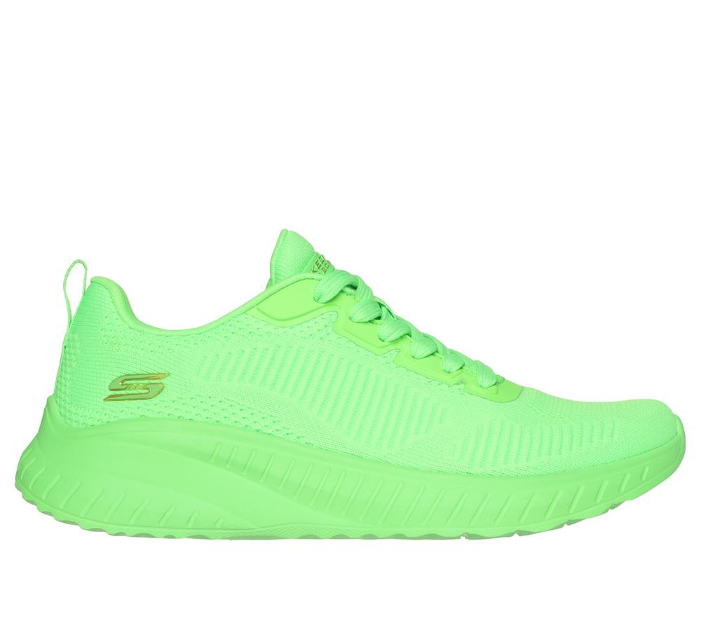 Women Skechers Bobs Sport Squad Chaos - Cool Rythms Lace Up Shoes Lime Green  USA |  2309-ICDTX