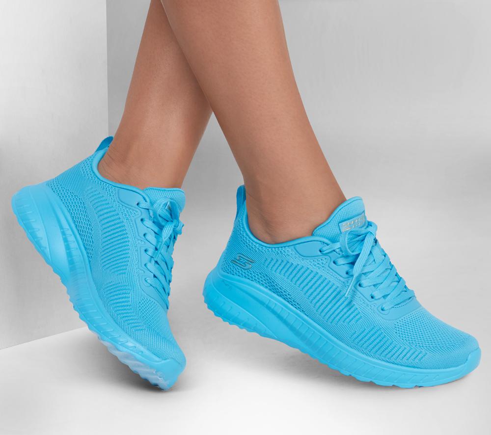 Women Skechers Bobs Sport Squad Chaos - Cool Rythms Lace Up Shoes Aqua Pink  USA |  5740-GEUXB