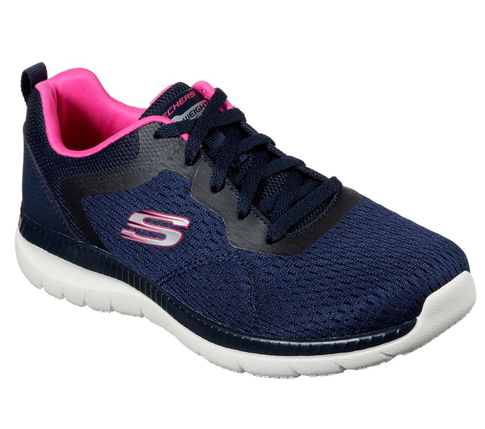 Women Skechers Bountiful - Quick Path Lace Up Shoes Navy / Hot Pink  USA |  2987-ZKDFM