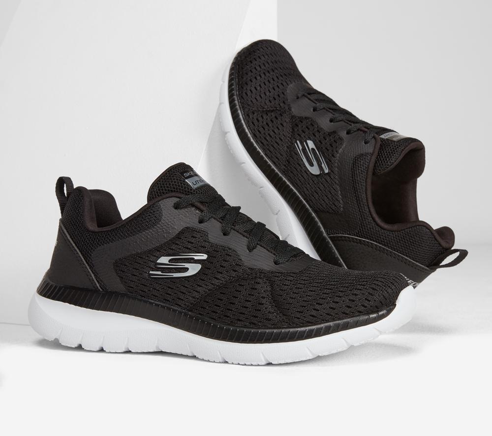 Women Skechers Bountiful - Quick Path Lace Up Shoes Black / White  USA |  4572-CQYNP